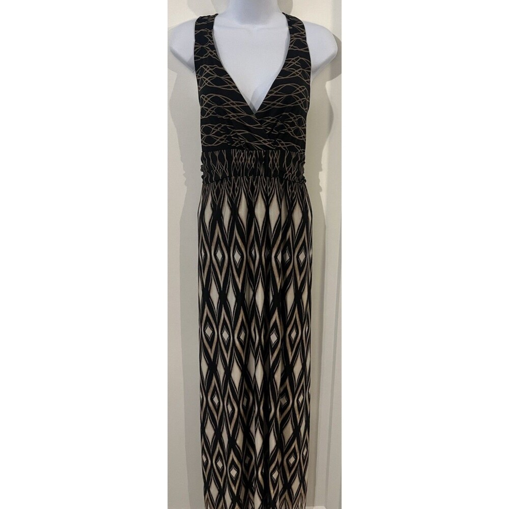 SHORELINE WEAR Boho Geometric Maxi Dress Plunge V-Neck And Back Plus Size 1XL